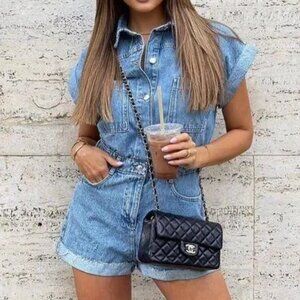 NEW ZARA Denim Romper Jumpsuit Shorts